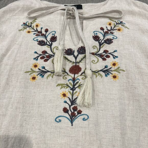 Very J Tunic Top Women Medium Embroidered Linen Blend Shirt Boho Blouse Festival - Picture 3 of 7